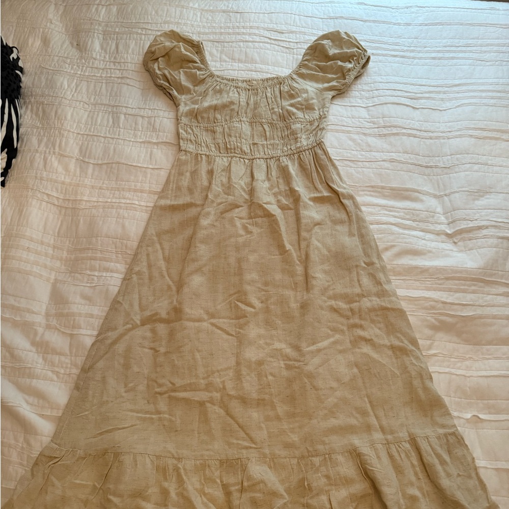 Beige Puff Sleeve Dress